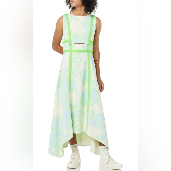 Making The Cut Neon Green Trim Asymmetrical Hem Sleeveless Fleece Dress S - Picture 1 of 14